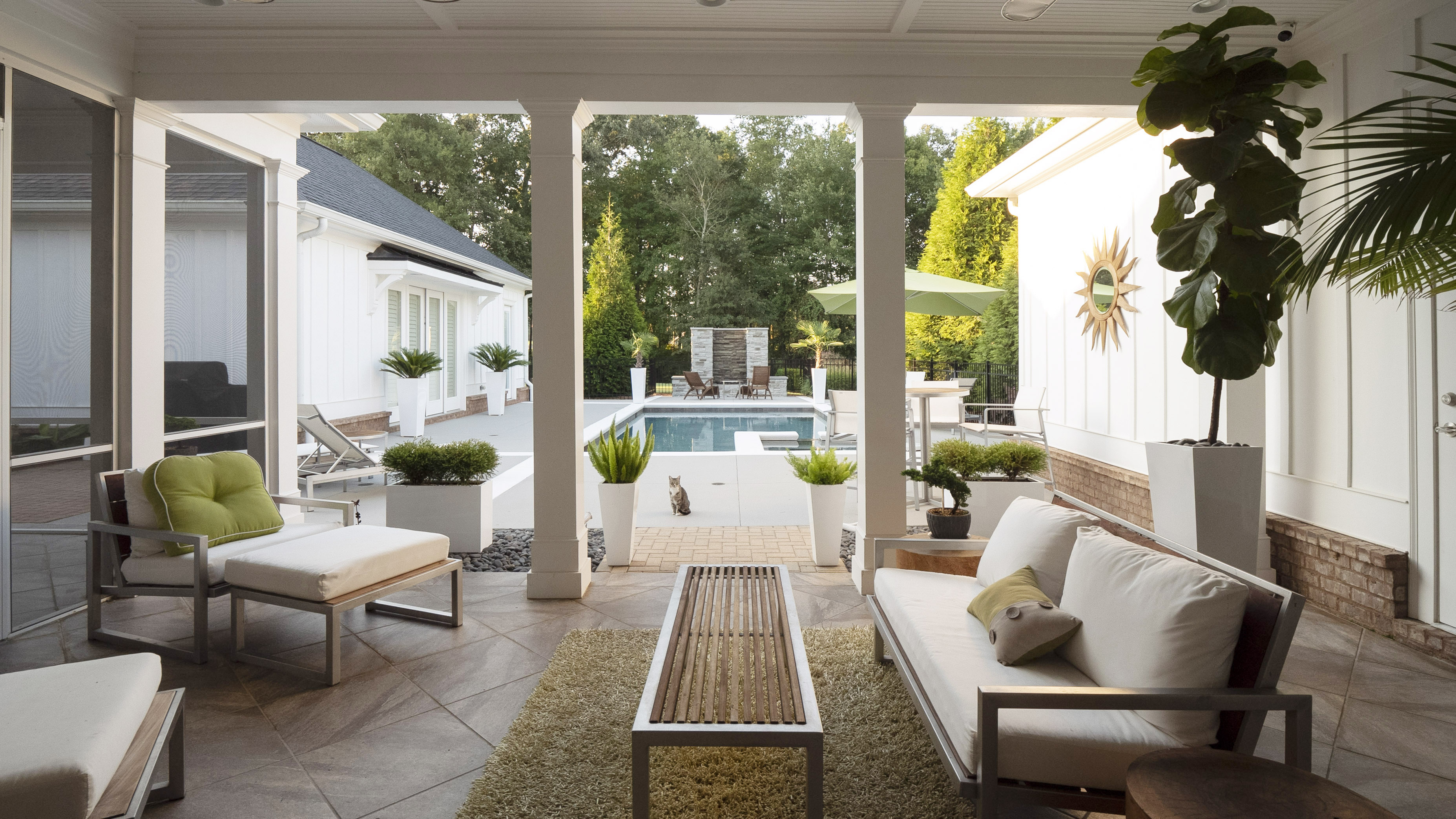 Terrasse et piscine avec meubles inox